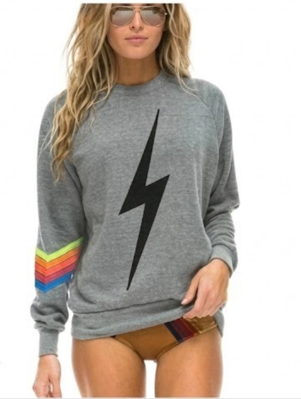 Aviator Nation Bolt Stitch Rainbow Chevron Crew Sweatshirt Size M